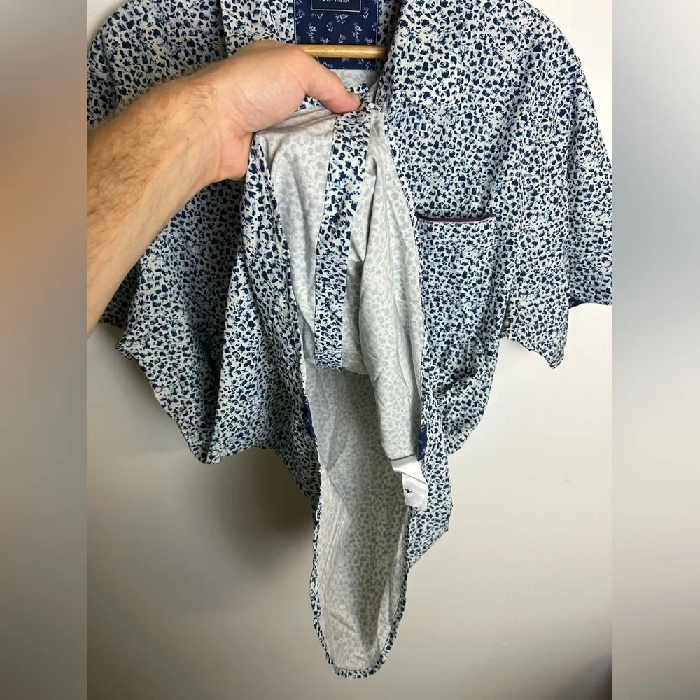 7 Diamonds 4 Way‎ Stretch Men's Blue Patterned Shirt Short Sleeve Size XL Button